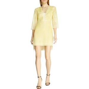 Halston Heritage Womens Yellow Sequined Caftan Party Mini Dress Defect